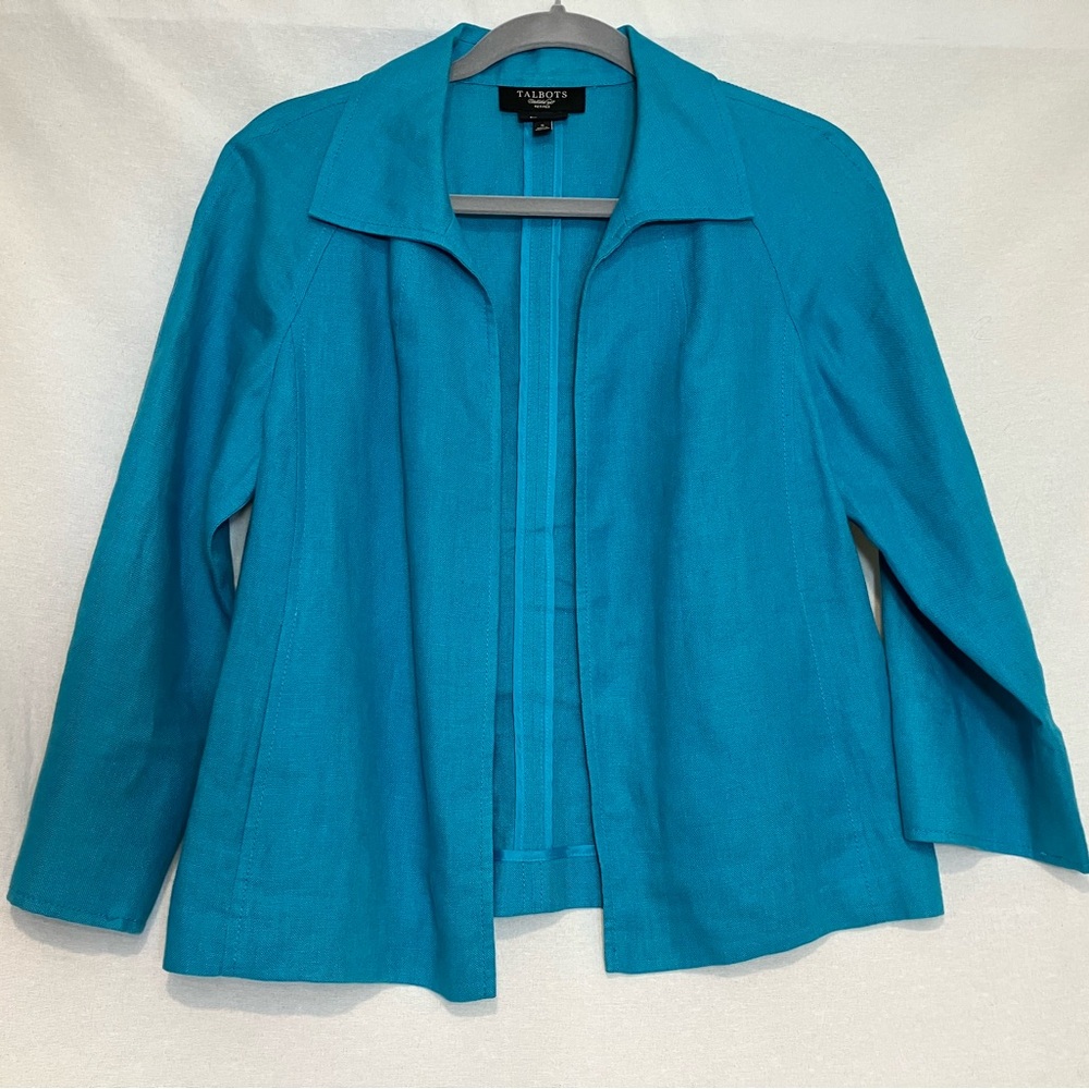 Talbots Petites Women's 100% Pure Irish Linen Open Blazer pockets Size Small